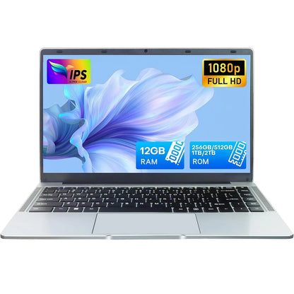 14.1-inch (35.8 cm) Ultra Slim Windows 11 Pro Laptop — 12GB RAM, Up to 1TB SSD, 1080p FHD IPS, Intel Atom Processor, Lightweight Notebook for Office & Study