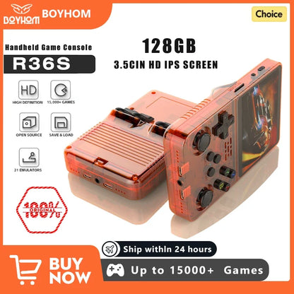 128GB Open-Source Retro Handheld Game Console - 3.5" (8.9 cm) IPS Screen, Linux Pocket Video Player, Orange