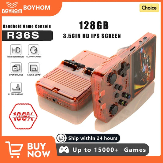 128GB Open-Source Retro Handheld Game Console - 3.5" (8.9 cm) IPS Screen, Linux Pocket Video Player, Orange