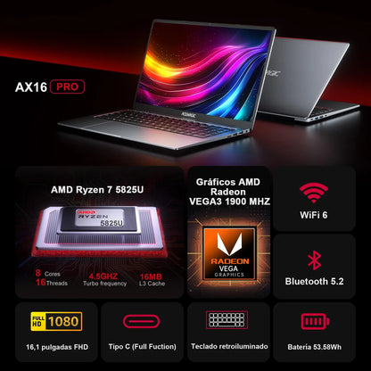 16.1-inch (41 cm) Full HD 1920x1080 Gaming Laptop — 8-Core Mobile CPU, 16GB DDR4 RAM, 512GB NVMe SSD, Backlit Keyboard, Wi‑Fi 6