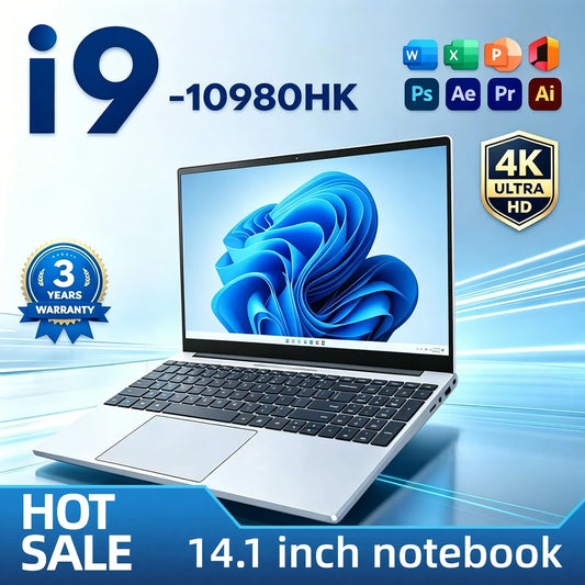 Intel Core i9 10980HK 14.1 Inch Pro Laptop 8C 16T 2.4 5.3GHz 16MB 45W 32GB  2TB M.2 SSD Gaming Notebook Office Pro Max HD