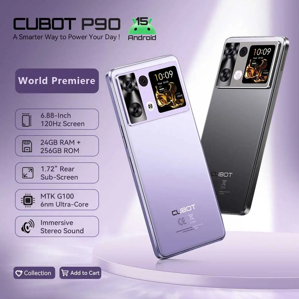 Android 15 Dual-Screen Smartphone, 6.88-inch 120Hz, 24GB RAM 256GB ROM, G100 Octa-Core 2.2GHz, 64MP, 5100mAh, NFC, 4G