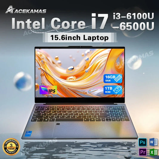 15.6" (39.6 cm) FHD Laptop - Intel Core i7/i3, 16GB DDR4, 1TB SSD, Windows 11 Pro, IPS, Backlit Keyboard, Fingerprint Reader
