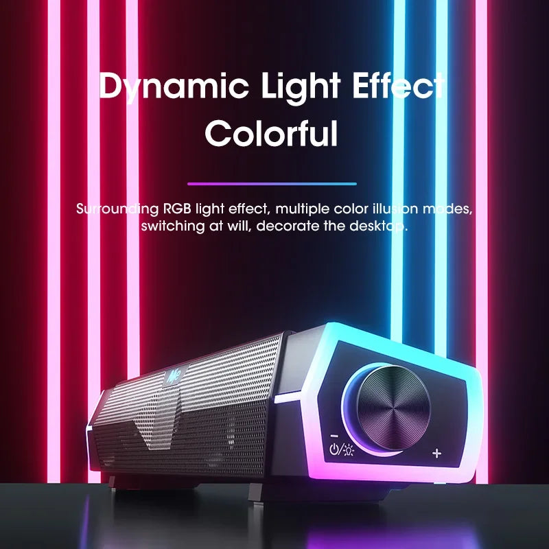 Bluetooth 5.3 USB Soundbar Computer Speakers for Laptop & PC — Stereo Surround, Subwoofer, RGB Lights, Built-In Microphone