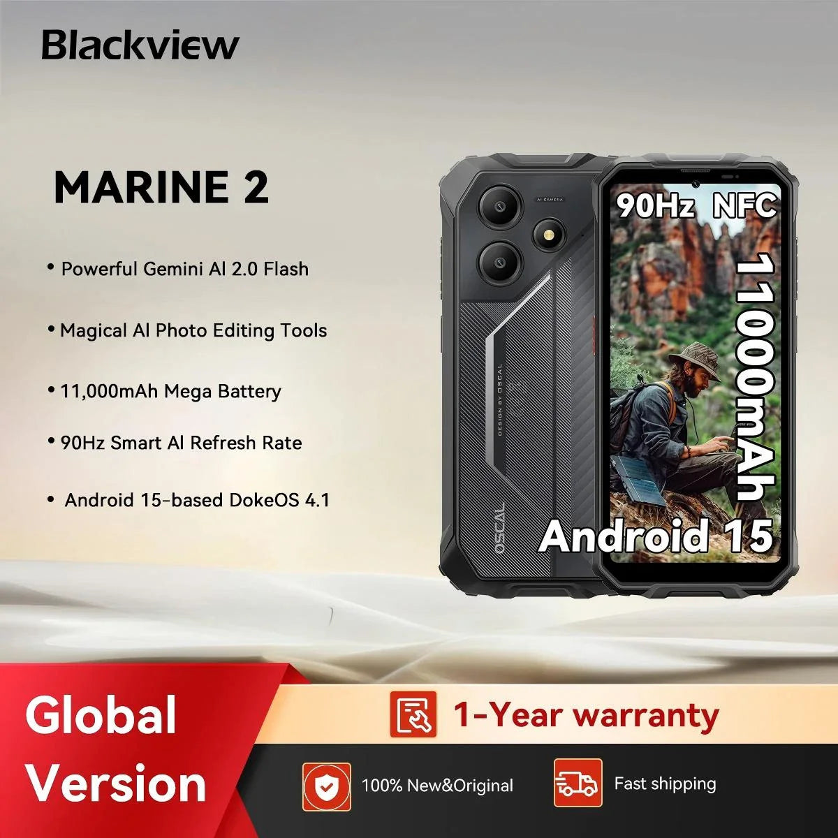 Rugged Smartphone 8GB RAM 256GB Storage | 11000mAh Battery | 6.56-inch HD+ 90Hz Display | Unisoc Octa-Core | Android 15 | NFC