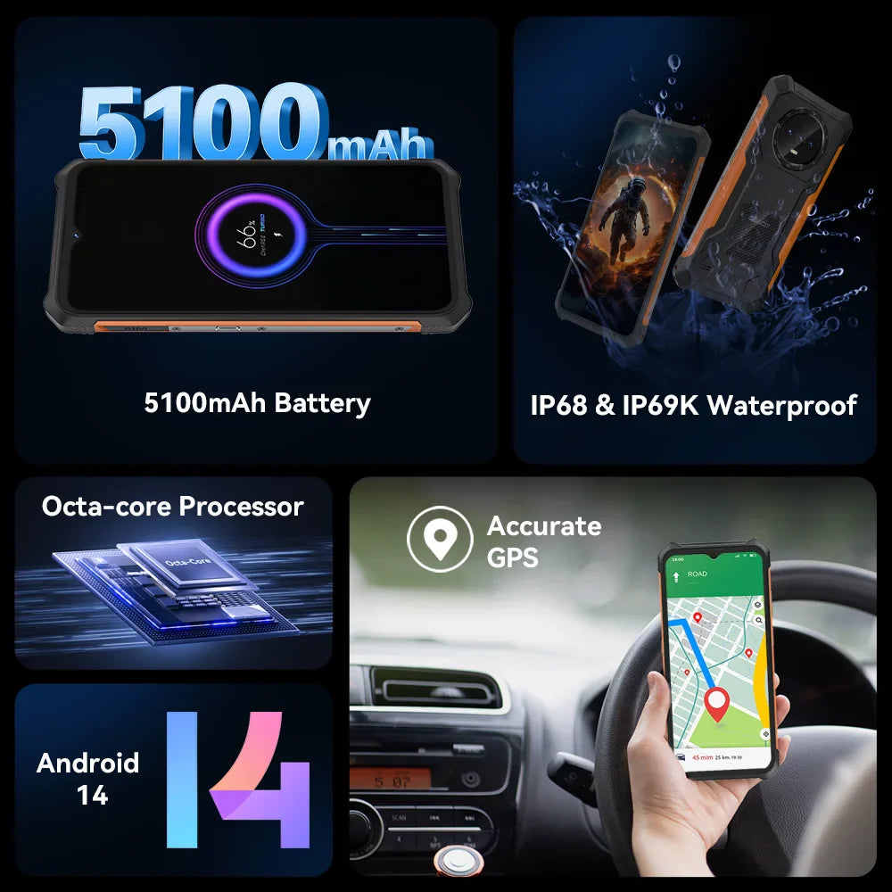 Ultra-Thin Rugged Android Smartphone — 16GB (6GB+10GB) RAM, 128GB ROM, 6.56" (16.7 cm) 90Hz IPS Display, 48MP Camera, 4G Dual SIM