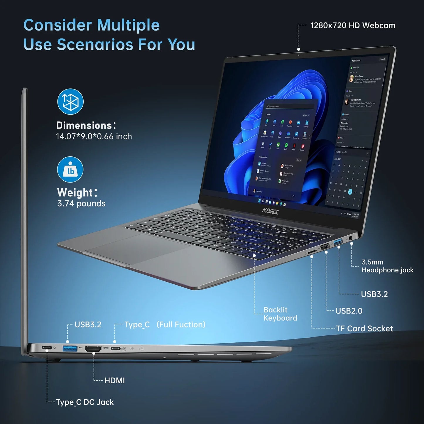 16.1-inch (41 cm) Full HD 1920x1080 Gaming Laptop — 8-Core Mobile CPU, 16GB DDR4 RAM, 512GB NVMe SSD, Backlit Keyboard, Wi‑Fi 6