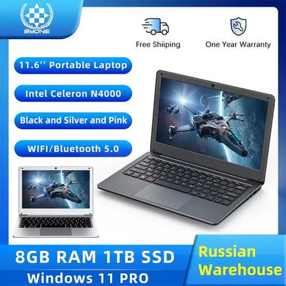 11.6-Inch (29.5 cm) Mini Laptop Intel Celeron N4000 — 8GB RAM, 128/256/1TB SSD (M.2), Windows 11, Pink Portable Ultraslim Pocket Laptop
