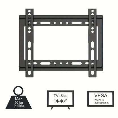 Black TV wall mount with specifications on a white background