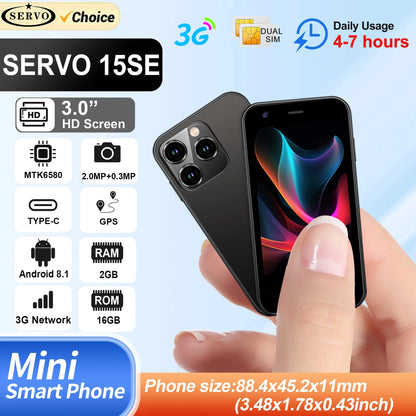 Mini Android Smartphone 3.0-inch (7.6 cm) 2GB RAM 16GB ROM 3G WCDMA Dual SIM Face Unlock WiFi GPS Google Play