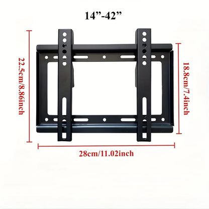 Black TV wall mount with dimensions labeled on a white background