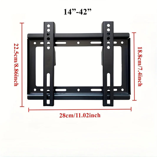 Black TV wall mount with dimensions labeled on a white background