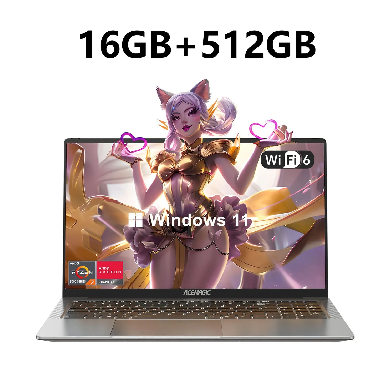 16.1-inch (41 cm) Full HD 1920x1080 Gaming Laptop — 8-Core Mobile CPU, 16GB DDR4 RAM, 512GB NVMe SSD, Backlit Keyboard, Wi‑Fi 6