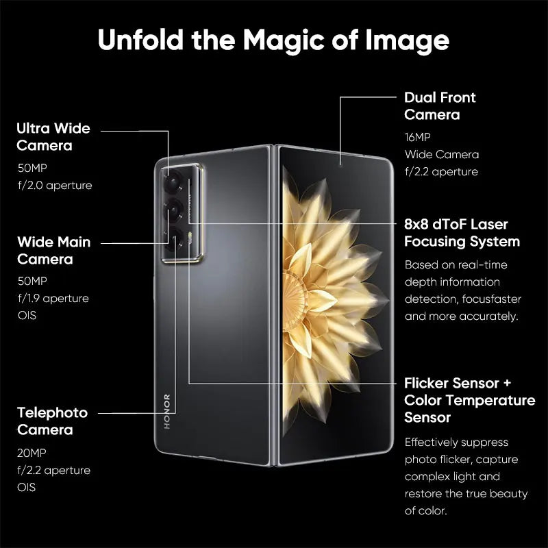 Foldable 7.92" (201 mm) LTPO OLED 120Hz Smartphone, Flagship 4nm Processor, 50MP Triple Rear Cameras, 5000mAh, 66W Fast Charge, NFC