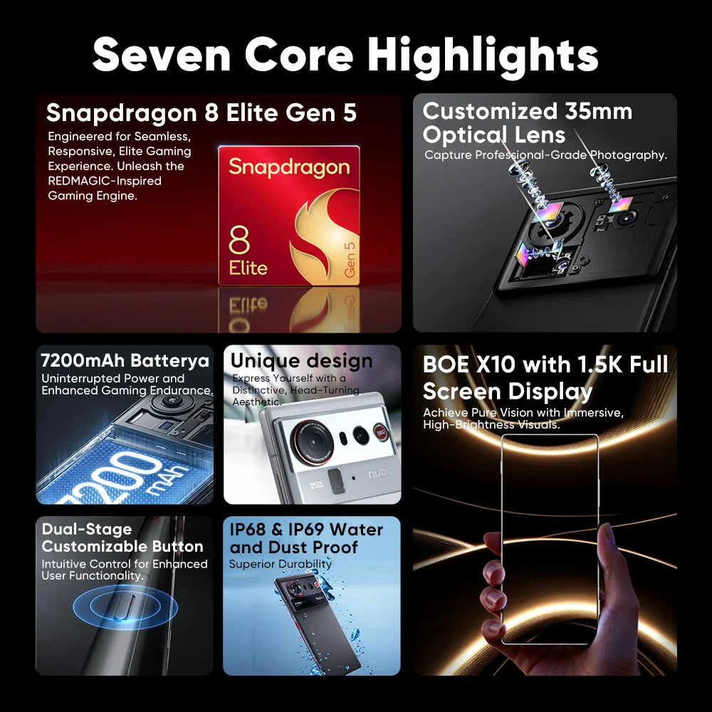 Flagship 5G Smartphone - Snapdragon 8 Elite Gen 5, 6.85-inch (17.4 cm) OLED 144Hz, 7200mAh, 80W Fast Charge, 50MP Triple Camera, 12/16GB RAM, up to 1TB