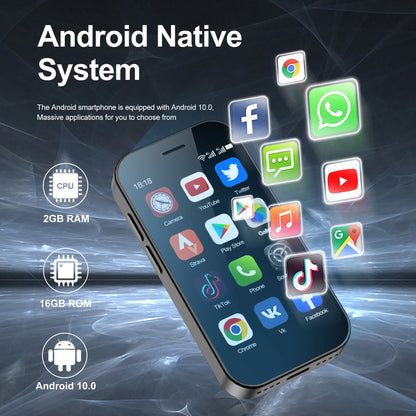 Mini 3.0" (7.6 cm) Android 10 Smartphone, 4G LTE, 2GB RAM / 16GB ROM, 2000mAh, Dual SIM, Face Unlock, USB-C