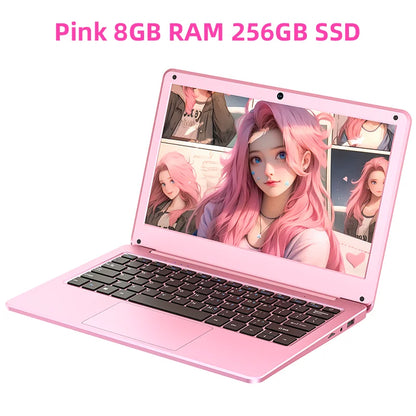 11.6-Inch (29.5 cm) Mini Laptop Intel Celeron N4000 — 8GB RAM, 128/256/1TB SSD (M.2), Windows 11, Pink Portable Ultraslim Pocket Laptop