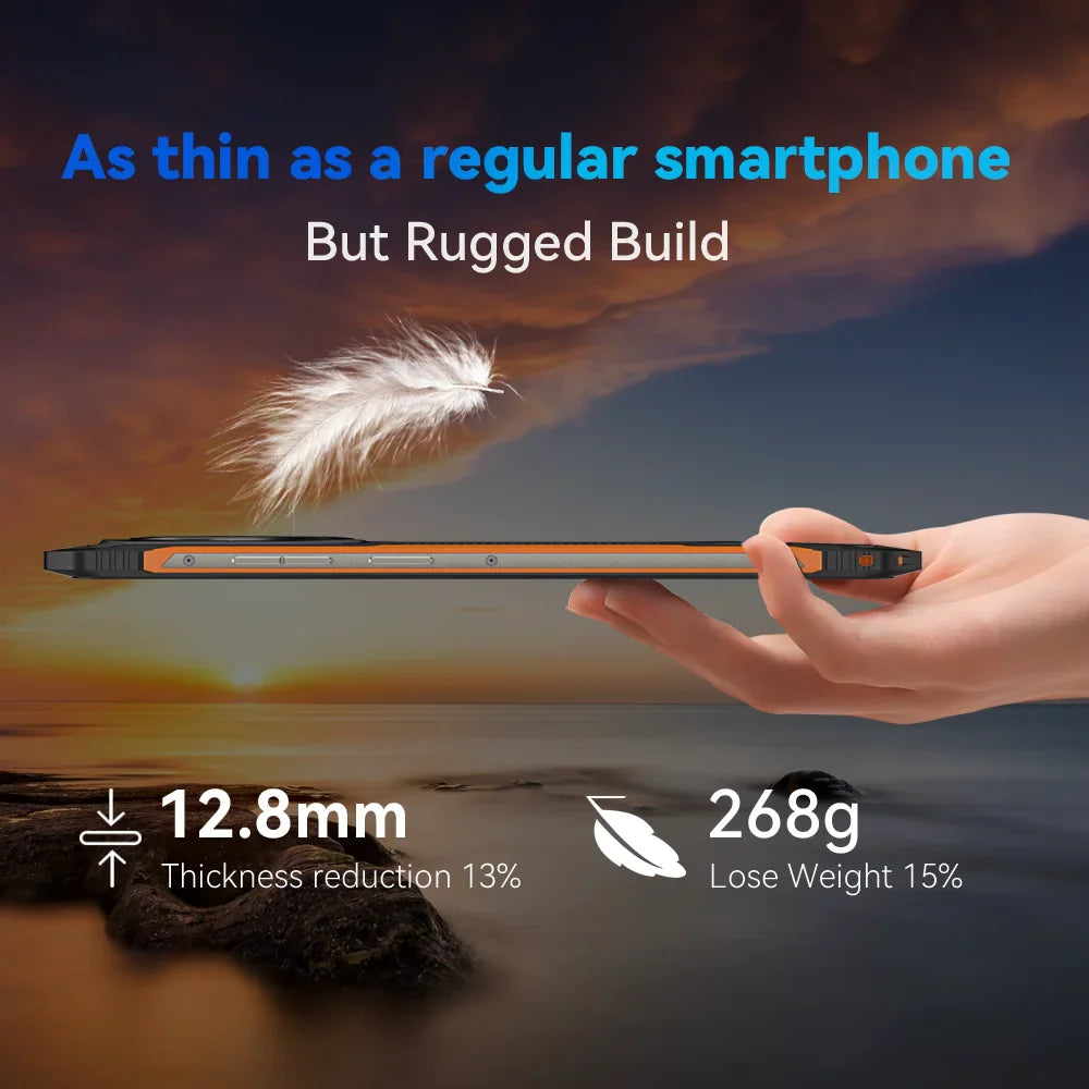 Ultra-Thin Rugged Android Smartphone — 16GB (6GB+10GB) RAM, 128GB ROM, 6.56" (16.7 cm) 90Hz IPS Display, 48MP Camera, 4G Dual SIM