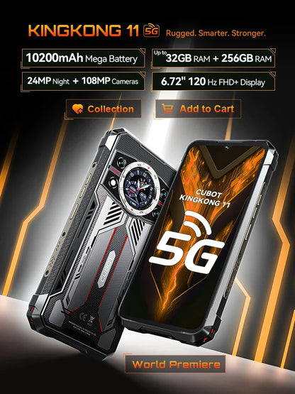 Rugged 5G Smartphone – 10200mAh Battery, Dimensity 7025 2.5GHz, 32GB RAM (16+16 Ext), 256GB Storage, 108MP Triple Camera, 6.72-inch FHD+ 120Hz, IP68/IP69K