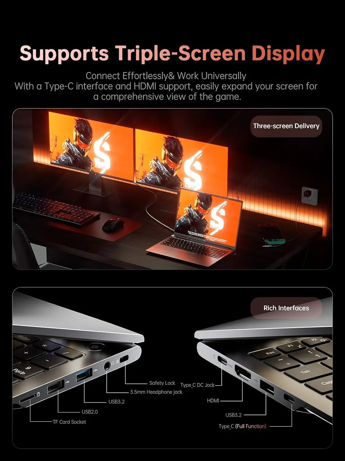 KAMRUI Gaming Laptop 16inch AMD Ryzen9 6900HX 16GB LPDDR5 512GB M.2 NVMe PCIe3.0 SSD Radeon 680M Win11PRO WiFi6 Backlit Keyboard
