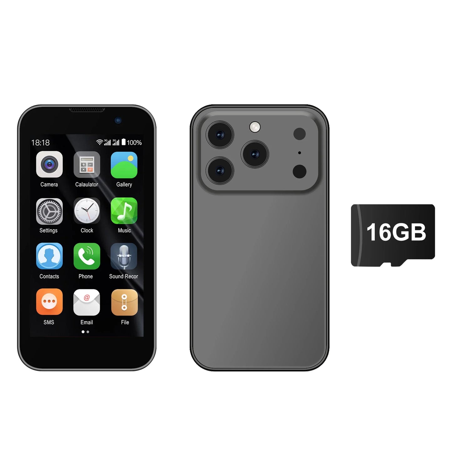 3.0-inch (7.6 cm) Mini Android Phone — 2GB RAM 16GB ROM, Dual SIM 3G, Wi‑Fi, GPS, Type-C