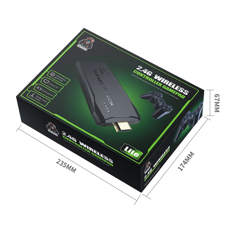 Gaming controller adapter packaging with dimensions on a white background