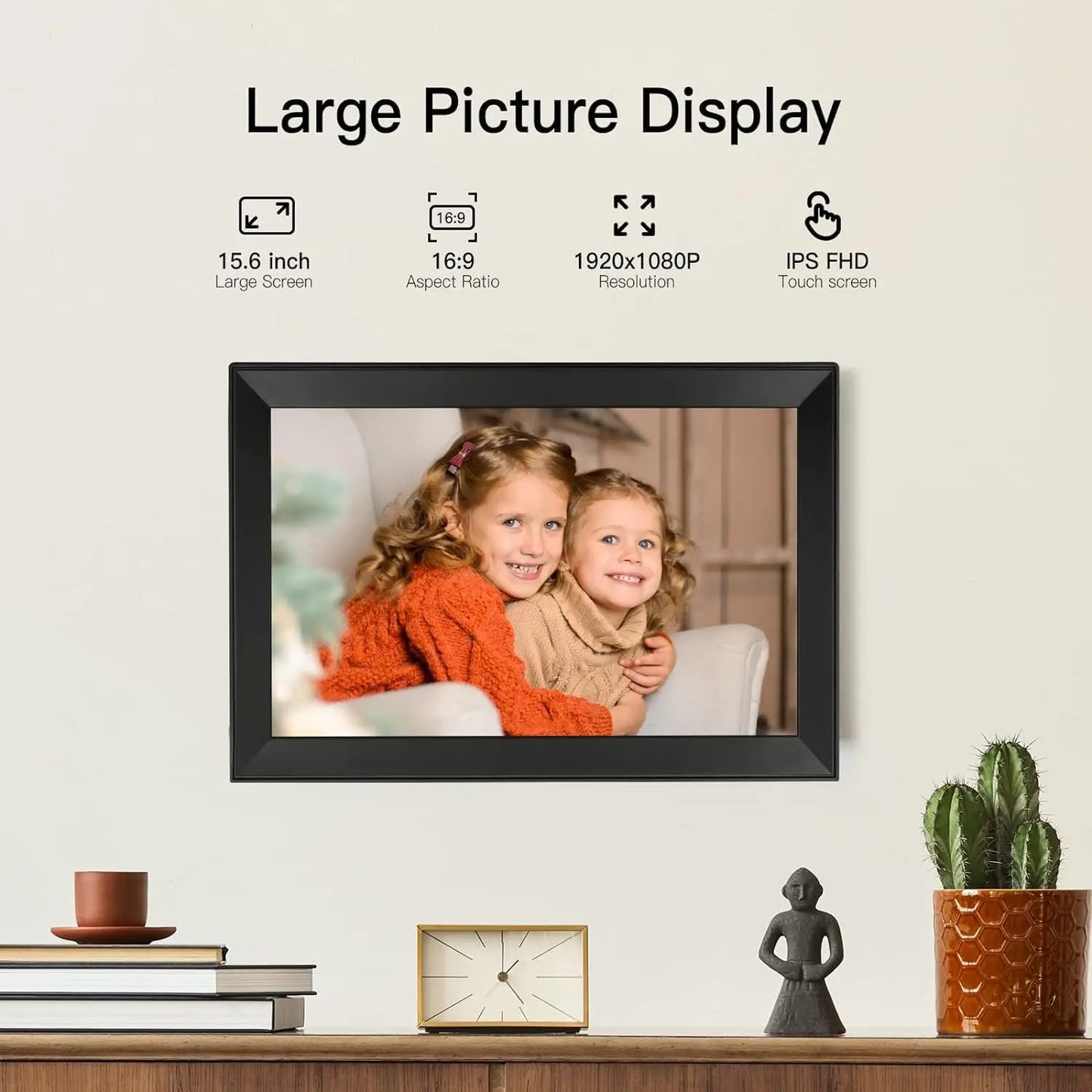 15.6-Inch (39.6 cm) 1080P WiFi Touch IPS Digital Photo Frame – 32GB or 32GB+64GB, SD/USB, Frameo Support