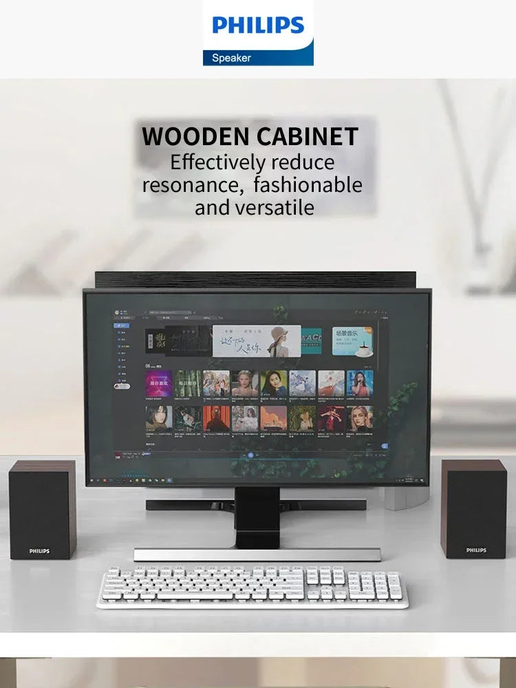 360° Bluetooth Wireless Stereo Speaker for Computer & Laptop — USB Wooden 2.0 PC Speakers