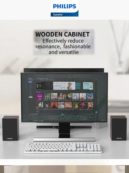 360° Bluetooth Wireless Stereo Speaker for Computer & Laptop — USB Wooden 2.0 PC Speakers