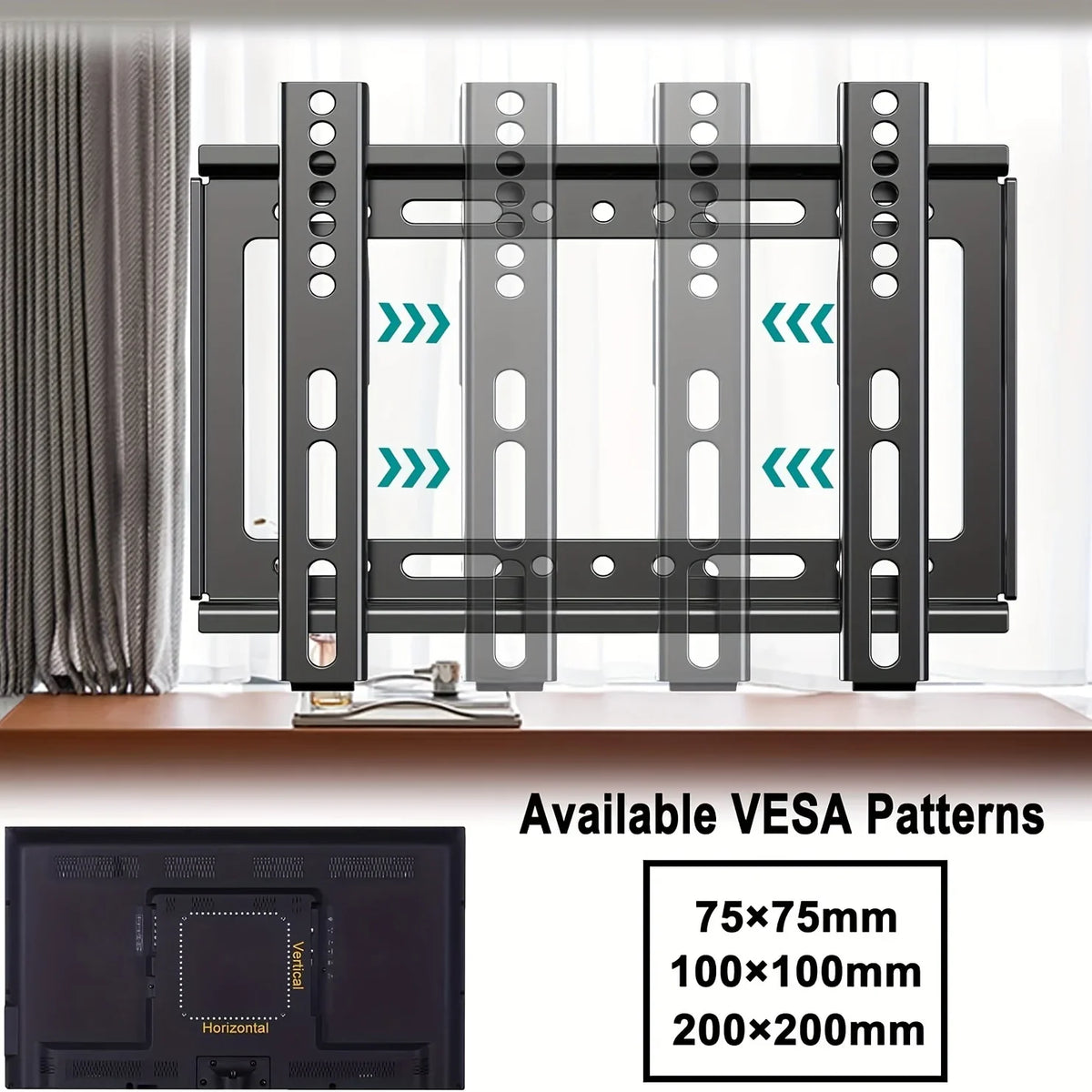 TV mount with VESA pattern options on a white background