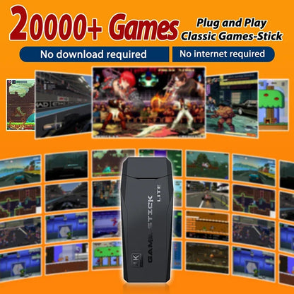 Game console stick with classic games on an orange background