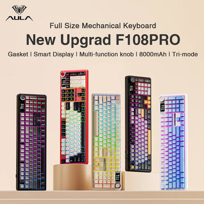 108-Key Wireless Mechanical Gaming Keyboard - Full-Size Gasket Mount, Hot-Swap, Bluetooth / 2.4G / USB-C, TFT Smart Display, RGB, Programmable Macros