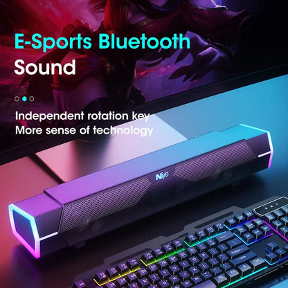 Bluetooth 5.3 USB Soundbar Computer Speakers for Laptop & PC — Stereo Surround, Subwoofer, RGB Lights, Built-In Microphone