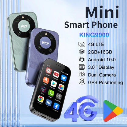 Mini 3.0" (7.6 cm) Android 10 Smartphone, 4G LTE, 2GB RAM / 16GB ROM, 2000mAh, Dual SIM, Face Unlock, USB-C