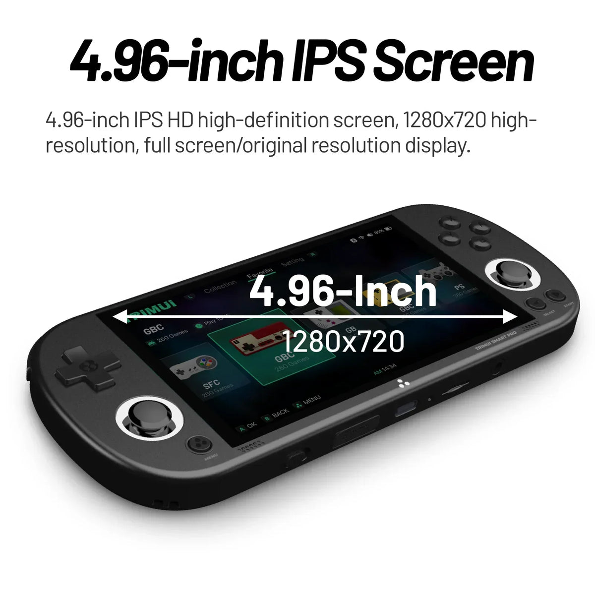 4.96-Inch (12.6 cm) IPS Handheld Retro Game Console - Linux OS, Joystick, RGB Lighting, 1280x720