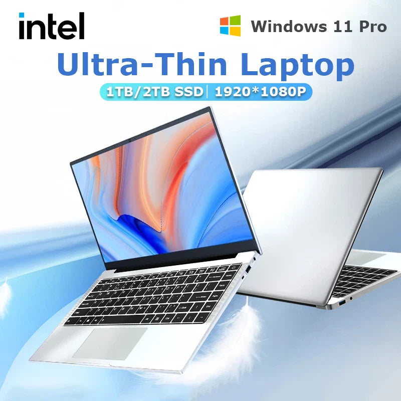 14.1-inch (35.8 cm) Ultra Slim Windows 11 Pro Laptop — 12GB RAM, Up to 1TB SSD, 1080p FHD IPS, Intel Atom Processor, Lightweight Notebook for Office & Study