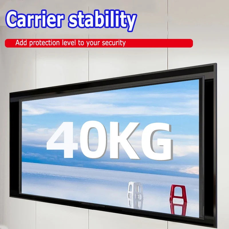 Large screen displaying '40KG' with text about carrier stability and security on a white wall.