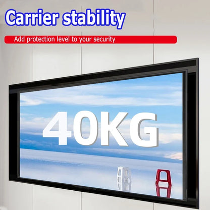 Large screen displaying '40KG' with text about carrier stability and security on a white wall.