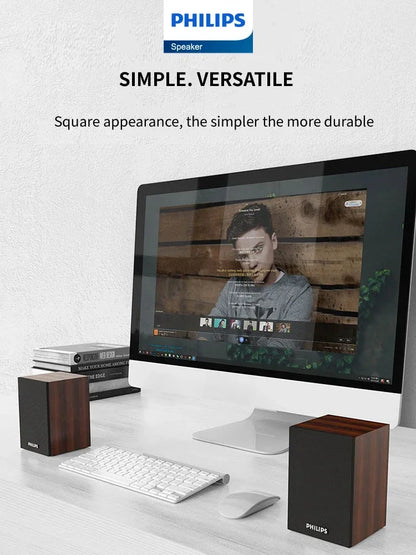 360° Bluetooth Wireless Stereo Speaker for Computer & Laptop — USB Wooden 2.0 PC Speakers