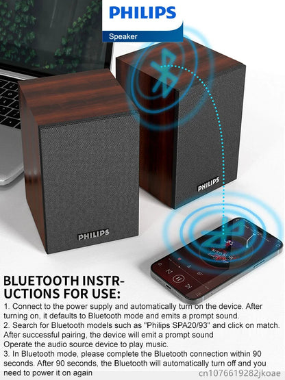 360° Bluetooth Wireless Stereo Speaker for Computer & Laptop — USB Wooden 2.0 PC Speakers