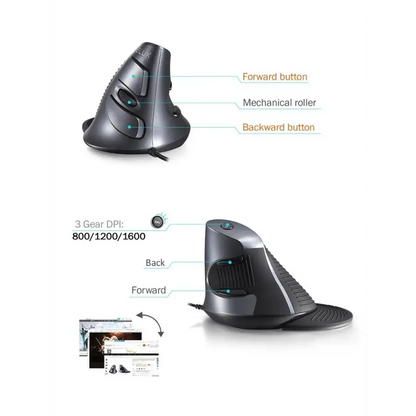 Black Ergonomic Design Vertical Mouse Adjustable DPI Optical Right Hand Mouse Reduce Wrist Pain 6 Buttons Modern Mouse For Computers Laptops PC