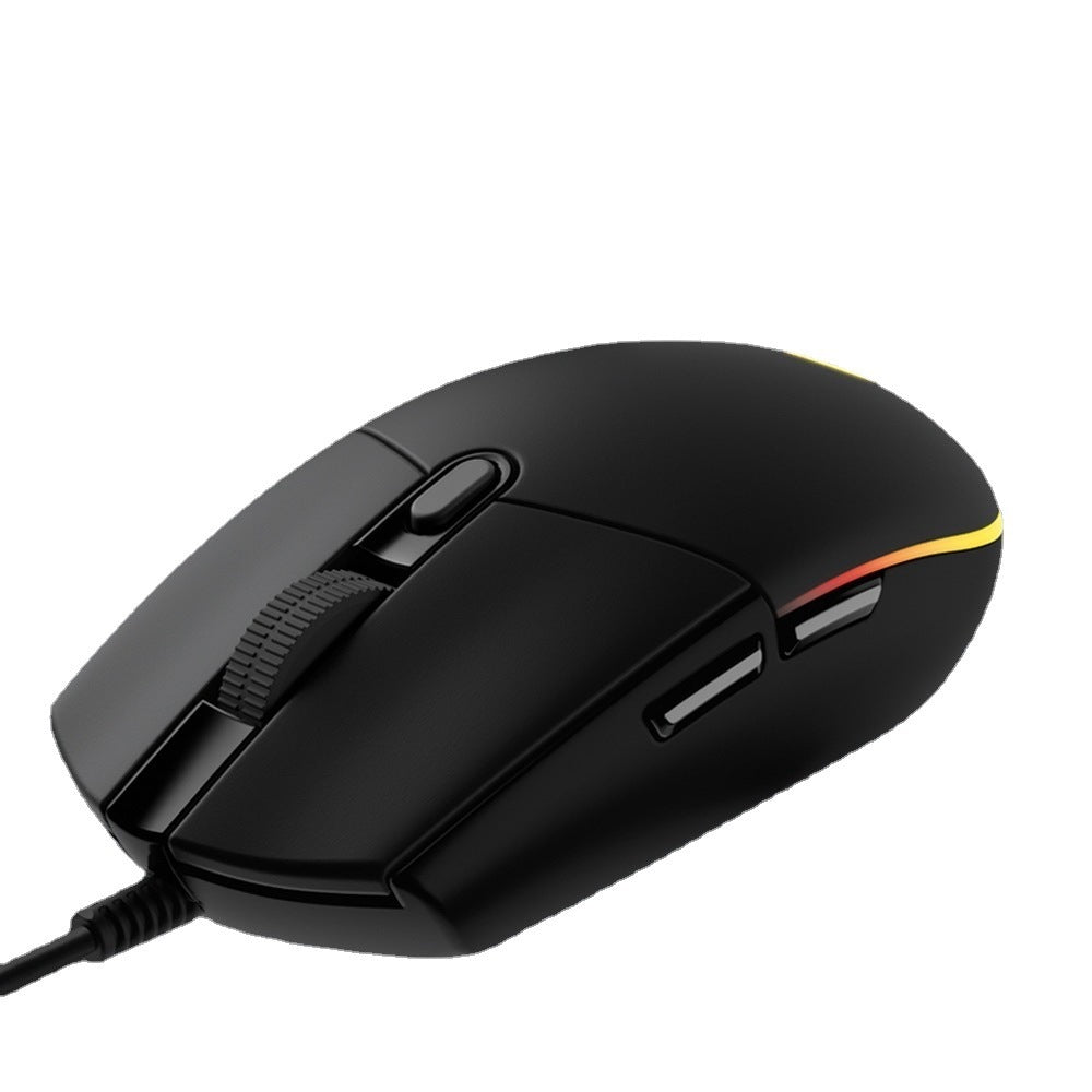 Black gaming mouse with a cable on a white background