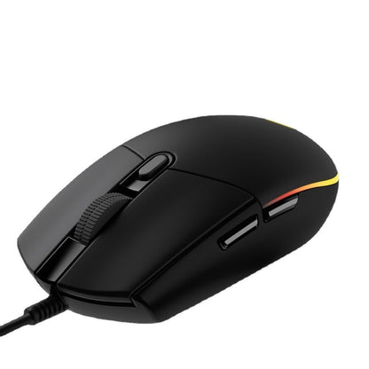 Black gaming mouse with a cable on a white background