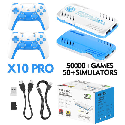 Gaming console with controllers and accessories on a white background