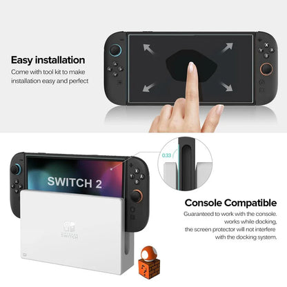 Tempered Glass Screen Protector with Joystick Cap | Full Coverage Protection for Nintendo Switch 2