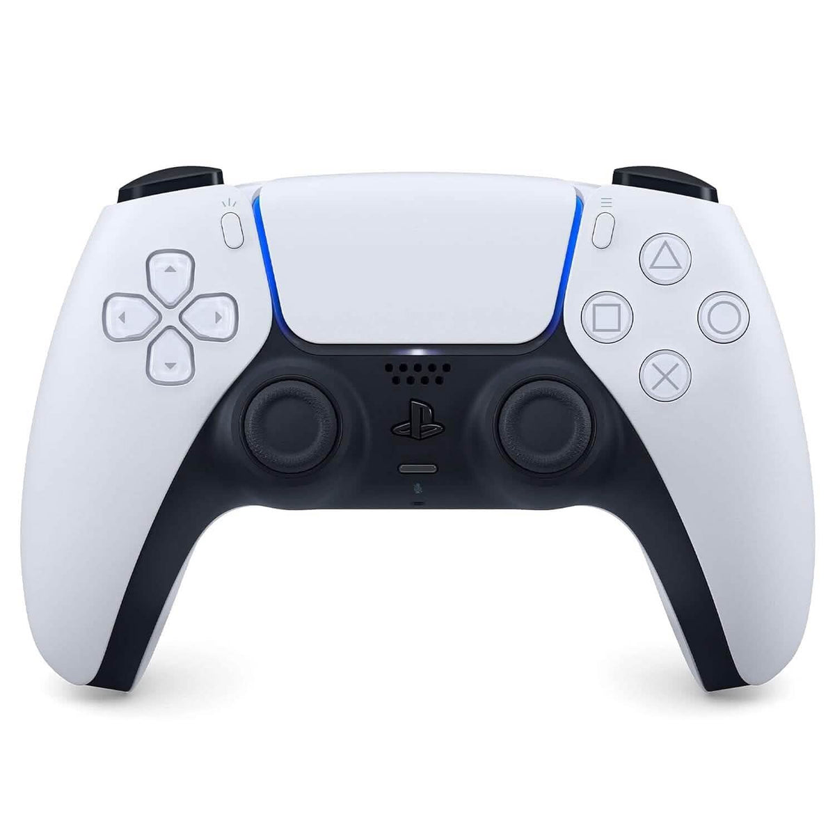 White gaming controller with black accents on a white background. PlayStation DualSense Wireless Controller (Refurbished)