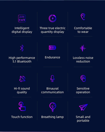 Sports Black Headphones Wireless Wearable Music Player Built-in Memory Sweatproof  WaterproofWireless Bluetooth Headphones 5.1 Gaming Headset In Ear HiFi Sports Noise Cancel Earphone For Smartphones LED Display For Sports Running Workout