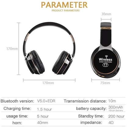 Stylish  Wireless Headphones 3D Stereo Bluetooth Foldable Gaming Headphones With Mic Foldable Lightweight Neckband Headphone For Mobile PC Laptop